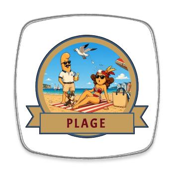 Kek & Ina à la plage - gag de la vie - Magnet carré - blanc - Devant
