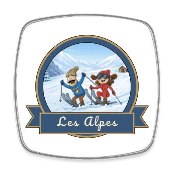 Kek & Ina dans les Alpes - Magnet carré - blanc - Devant