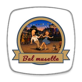 Kek & Ina au Bal-Musette - gag de la vie - Magnet carré - blanc - Devant