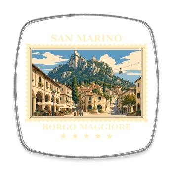 San Marino Borgo Maggiore Vintage Reisemarke - Viereckiger Kühlschrankmagnet - Weiß - Vorne