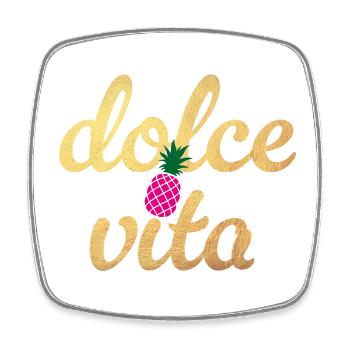 Dolce Vita Quote Ananas Party Gold Lebensfreude - Viereckiger Kühlschrankmagnet - Weiß - Vorne