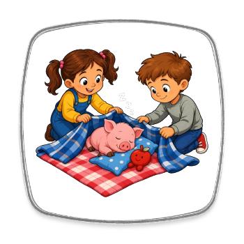 Pig nap with children cuddle motif - Square fridge magnet - white - Front