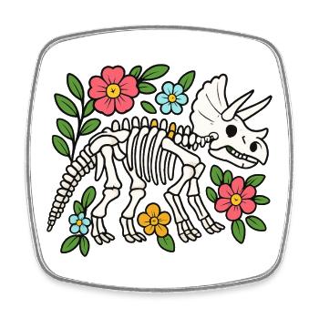 Triceratops Skelett mit Blumen - Viereckiger Kühlschrankmagnet - Weiß - Vorne