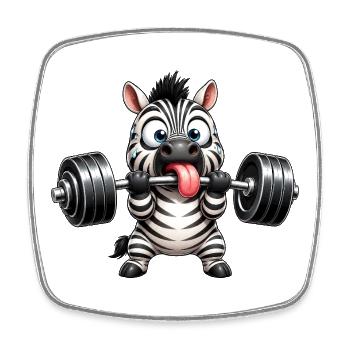 Zebra mit Hantel Comic Bodybuilding Cartoon - Viereckiger Kühlschrankmagnet - Weiß - Vorne