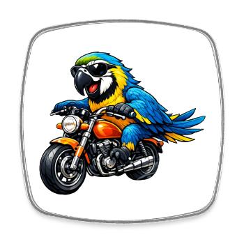 Parrot on the motorcycle - Square fridge magnet - white - Front