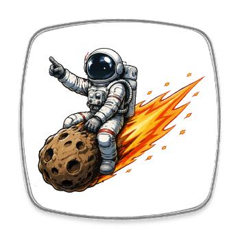 Astronaut hits meteor rocket - Square fridge magnet - white - Front