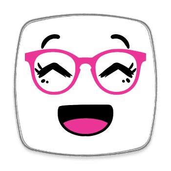 Cute face in kawaii style with pink glasses - Square fridge magnet - white - Front