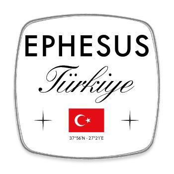 Ephesus Turkey Coordinates Travel Souvenir - Square fridge magnet - white - Front
