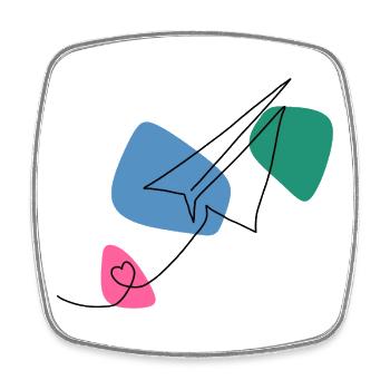 Avion en papier à dessin au trait avec fond couleur - Magnet carré - blanc - Devant