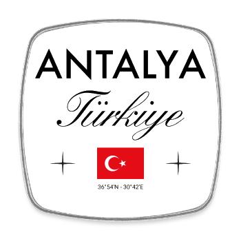 Antalya Turkey Coordinates Travel Souvenir - Square fridge magnet - white - Front
