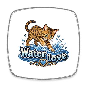 Pixel Art rétro Bengal Cat dans l’eau - Magnet carré - blanc - Devant