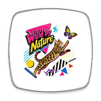Chat et papillon du Bengale pop art des années 90 - Magnet carré - blanc - Devant
