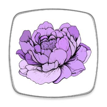 Art en ligne de pivoine violette - Magnet carré - blanc - Devant