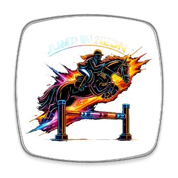 Jump in Neon – Equestrian Sports & Show Jumping - Square fridge magnet - white - Front