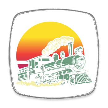 Retro Vintage Sunset Train Locomotive - Square fridge magnet - white - Front