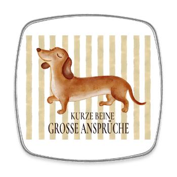 Kurze Beine, große Ansprüche – Lustiger Dackel - Viereckiger Kühlschrankmagnet - Weiß - Vorne