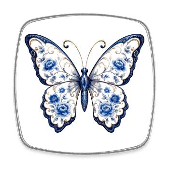 Blaues Blüten-Schmetterling Motiv - Viereckiger Kühlschrankmagnet - Weiß - Vorne