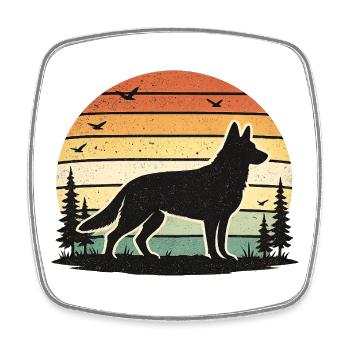 Wolfsruf im Retro-Sonnenuntergang - Viereckiger Kühlschrankmagnet - Weiß - Vorne