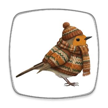Rotkehlchen im Strickpullover Winter Weihnachten - Viereckiger Kühlschrankmagnet - Weiß - Vorne