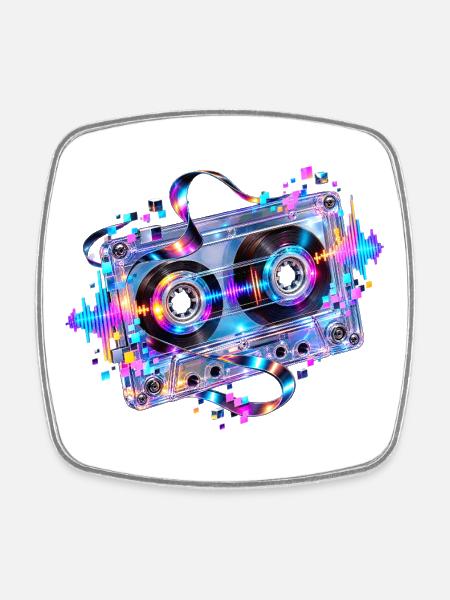 Neon Kassette - Viereckiger Kühlschrankmagnet - Weiß