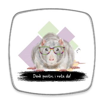 JvG Ratte "Denk positiv, i roz da!" - Viereckiger Kühlschrankmagnet - Weiß - Vorne
