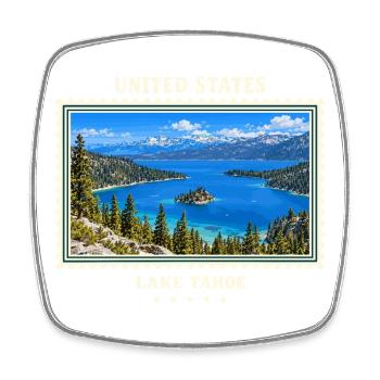 Vereinigte Staaten Lake Tahoe Vintage Reisemarke - Viereckiger Kühlschrankmagnet - Weiß - Vorne