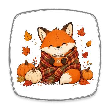 Süßer Fuchs mit Tee Gemütliches Herbst Design - Viereckiger Kühlschrankmagnet - Weiß - Vorne