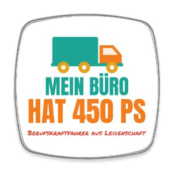 Mein Büro hat 450 PS – LKW-Fahrer Spruch - Viereckiger Kühlschrankmagnet - Weiß - Vorne