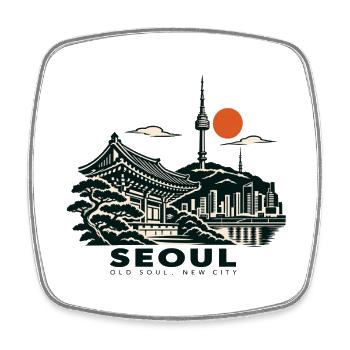 Seoul Tempel & Skyline Sonnenrot - Viereckiger Kühlschrankmagnet - Weiß - Vorne