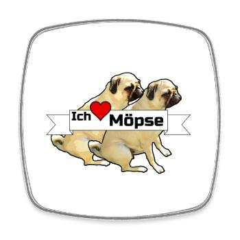 Ich liebe Möpse Mops, Hund, Geschenk Sprüche - Viereckiger Kühlschrankmagnet - Weiß - Vorne