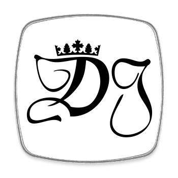 DJ- Discjockey- Monogramm mit Krone - Viereckiger Kühlschrankmagnet - Weiß - Vorne