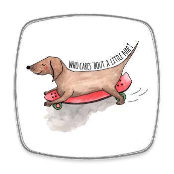 Dackel Longboard Hunde Schläfchen - Viereckiger Kühlschrankmagnet - Weiß - Vorne