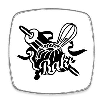 a rolling pin and a whisk with a ring cake - Square fridge magnet - white - Front