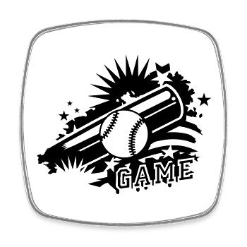Une balle de baseball et une batte de base-ball - Magnet carré - blanc - Devant