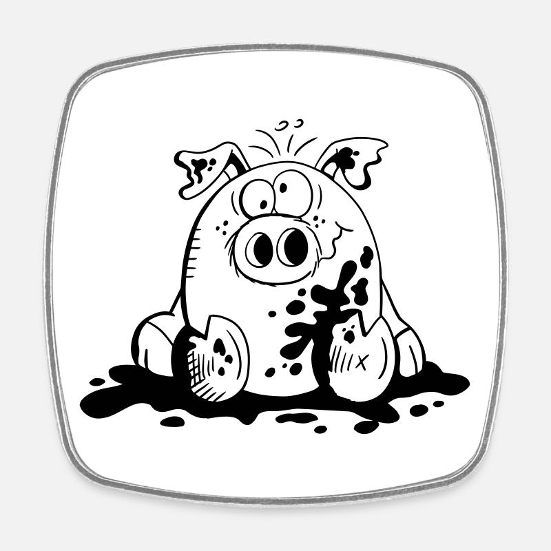Pig in the mud - Pigs - Cartoon - Gift - Square fridge magnet - white