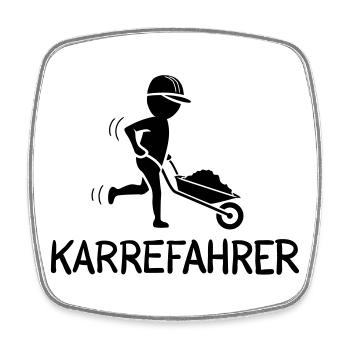 Bauarbeiter mit Schubkarre – KARREFAHRER - Viereckiger Kühlschrankmagnet - Weiß - Vorne