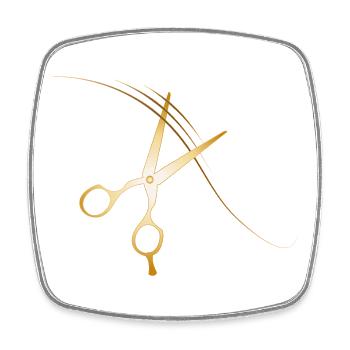 golden hairdressing scissors with dark blond hair - Square fridge magnet - white - Front