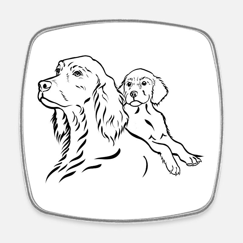 Setter chienne avec chiot - Magnet carré - blanc