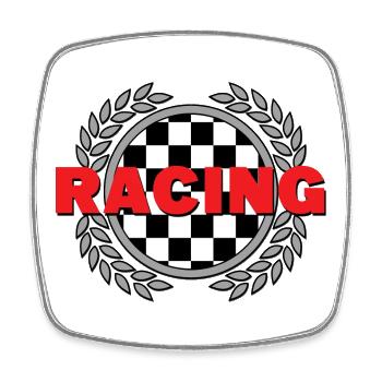 Racing - Checked Flag Laurel Leaves Racing Sport - Square fridge magnet - white - Front