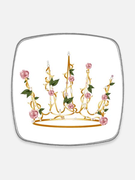 délicate couronne de la Belle au bois dormant faite de pétales de rose et de feuilles - Magnet carré - blanc