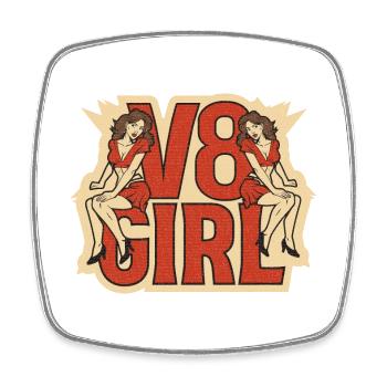 V8 Girl Retro Pinup - Viereckiger Kühlschrankmagnet - Weiß - Vorne