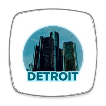 Detroit Skyline Retro Blue Logo - Square fridge magnet - white - Front