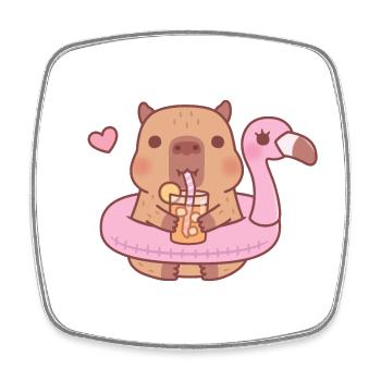 Süßes Capybara In Rosa Flamingo Pool Float - Viereckiger Kühlschrankmagnet - Weiß - Vorne