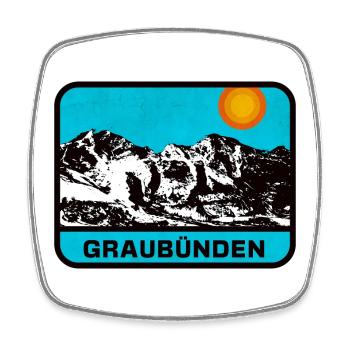 Graubünden Panorama Sonnenrand - Viereckiger Kühlschrankmagnet - Weiß - Vorne