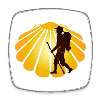 Un pèlerin sur un chemin de pèlerinage avec des pétoncles - Magnet carré - blanc - Devant