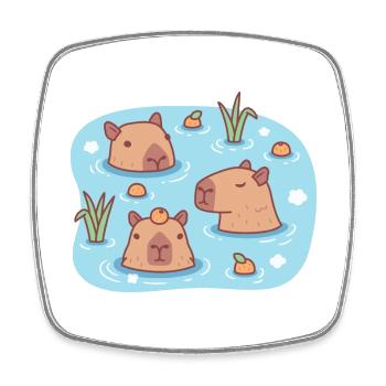 Cute Capybaras Chilling In Hot Spring With Oranges - Square fridge magnet - white - Front
