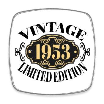 Jahrgang 1953 - 70 Jahre alt, Geschenk zum 70. Geburtstag - Viereckiger Kühlschrankmagnet - Weiß - Vorne