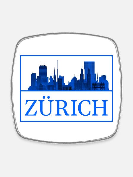 Zürich Skyline Blau Silhouette - Viereckiger Kühlschrankmagnet - Weiß