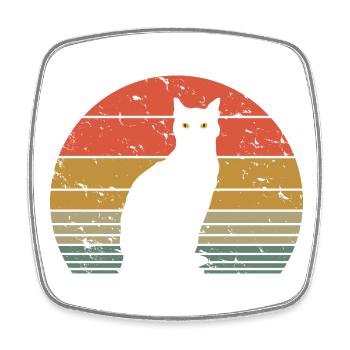 Niedliche Katze Retro Silhouette Katze Liebhaber & Besitzer Geschenk - Viereckiger Kühlschrankmagnet - Weiß - Vorne