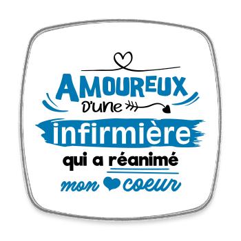 Amoureux d'une infirmière ! humour - Magnet carré - blanc - Devant